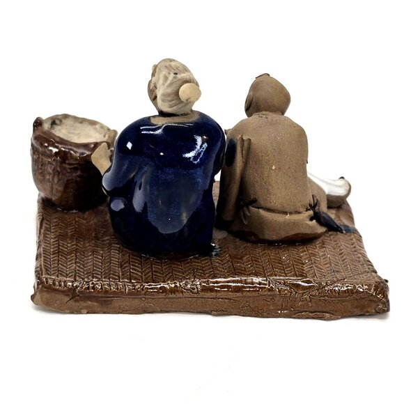 Mudman Japanese Ceramic Figurine Of Farmers Sorting Produce Vintage JE393 - Picture 8 of 9